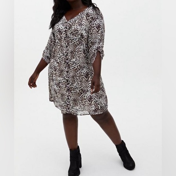 TORRID Leopard White Animal Print Mini Chiffon Sheer Shirt Dress, Size 6X, EUC. - Picture 10 of 14